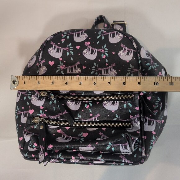 Under One Sky Faux Leather Sloth Backpack Bag Hearts Black Multicolor Mini Small - Picture 14 of 16